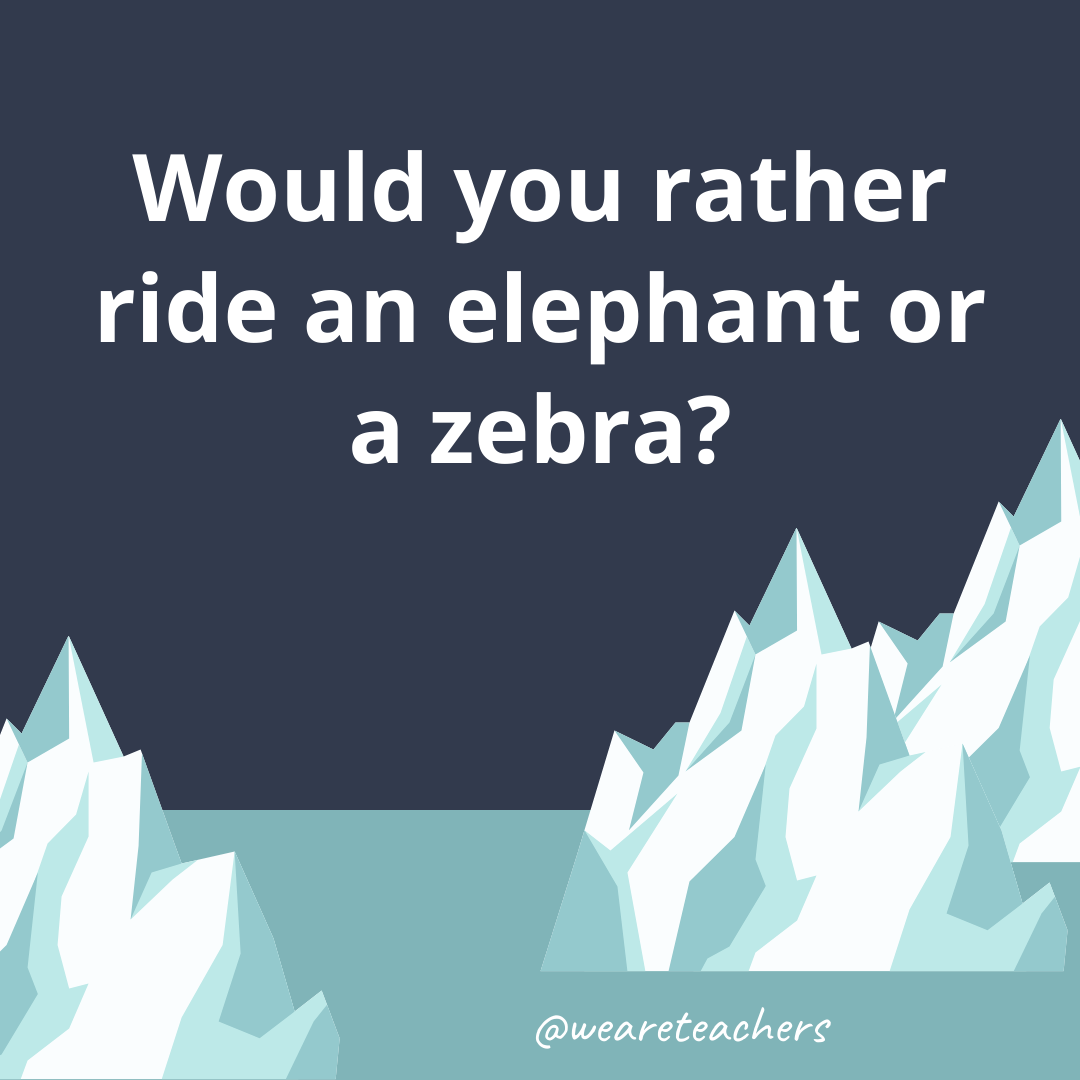Ride an elephant or a zebra?- ice breaker questions for teens