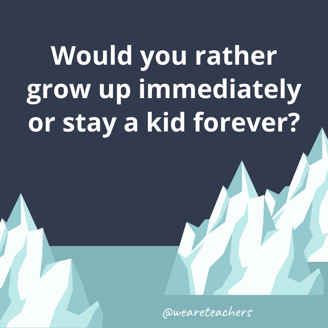 Grow up immediately or stay a kid forever?- ice breaker questions for teens