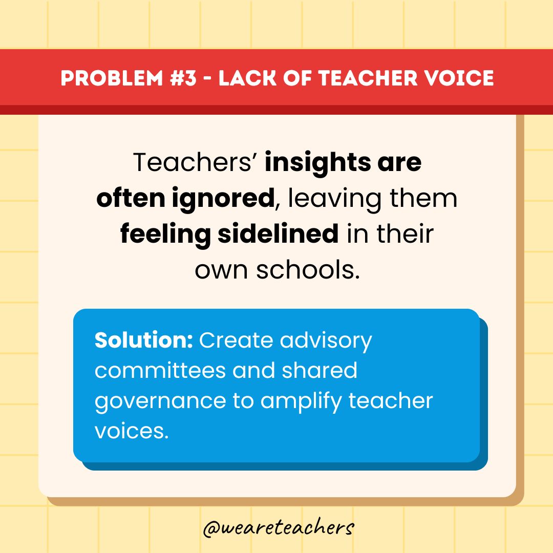 Will Fixing These 7 Problems Keep Teachers From Quitting? Infographic about the lack of teacher voice and how it hurts teacher retention