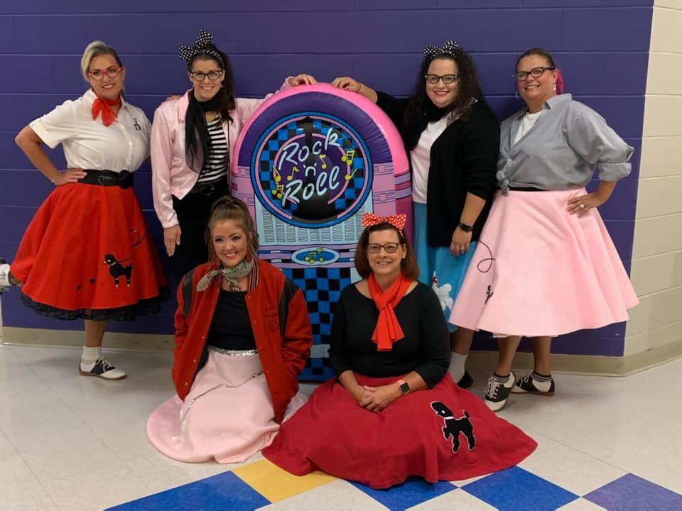Group of teachers dressed as 50s girls