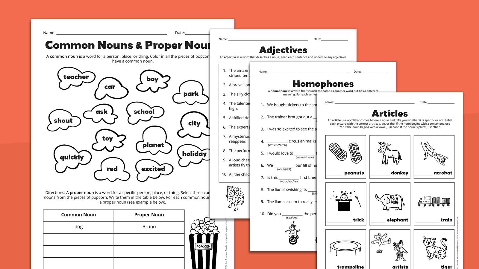 These Grammar Worksheets Are A Must-Have for Grades 2-3 Flat lays of grammar worksheet bundle