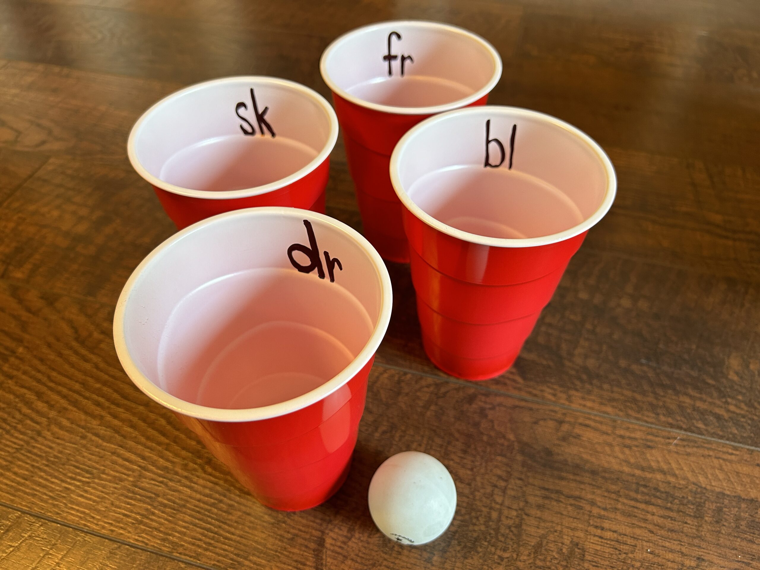 Toss and blend with plastic cups and ping pong ball.