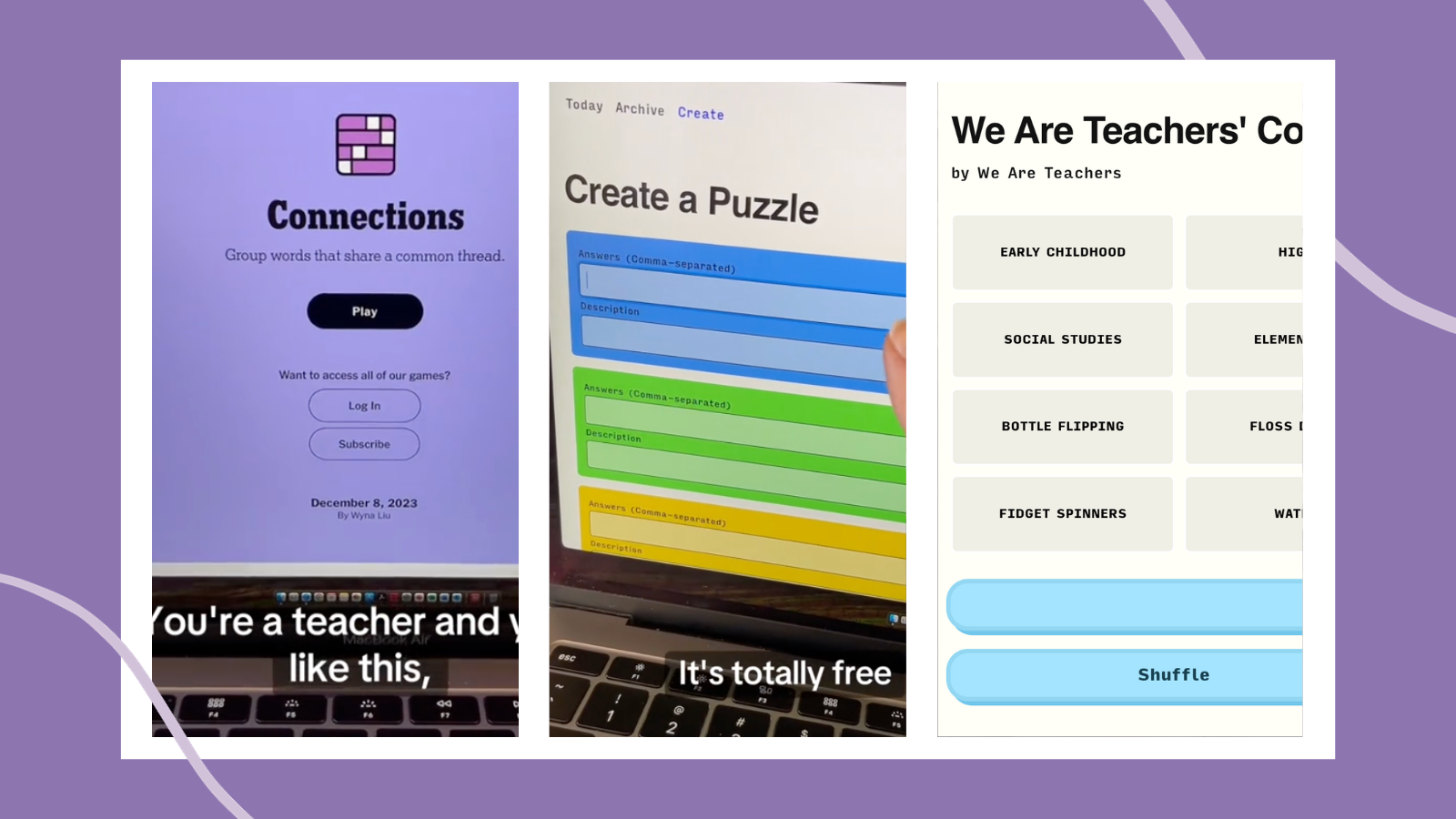 You And Your Students Can Make Your Own Custom Connections Puzzles TikTok with examples of custom Connections puzzles- educational brain breaks