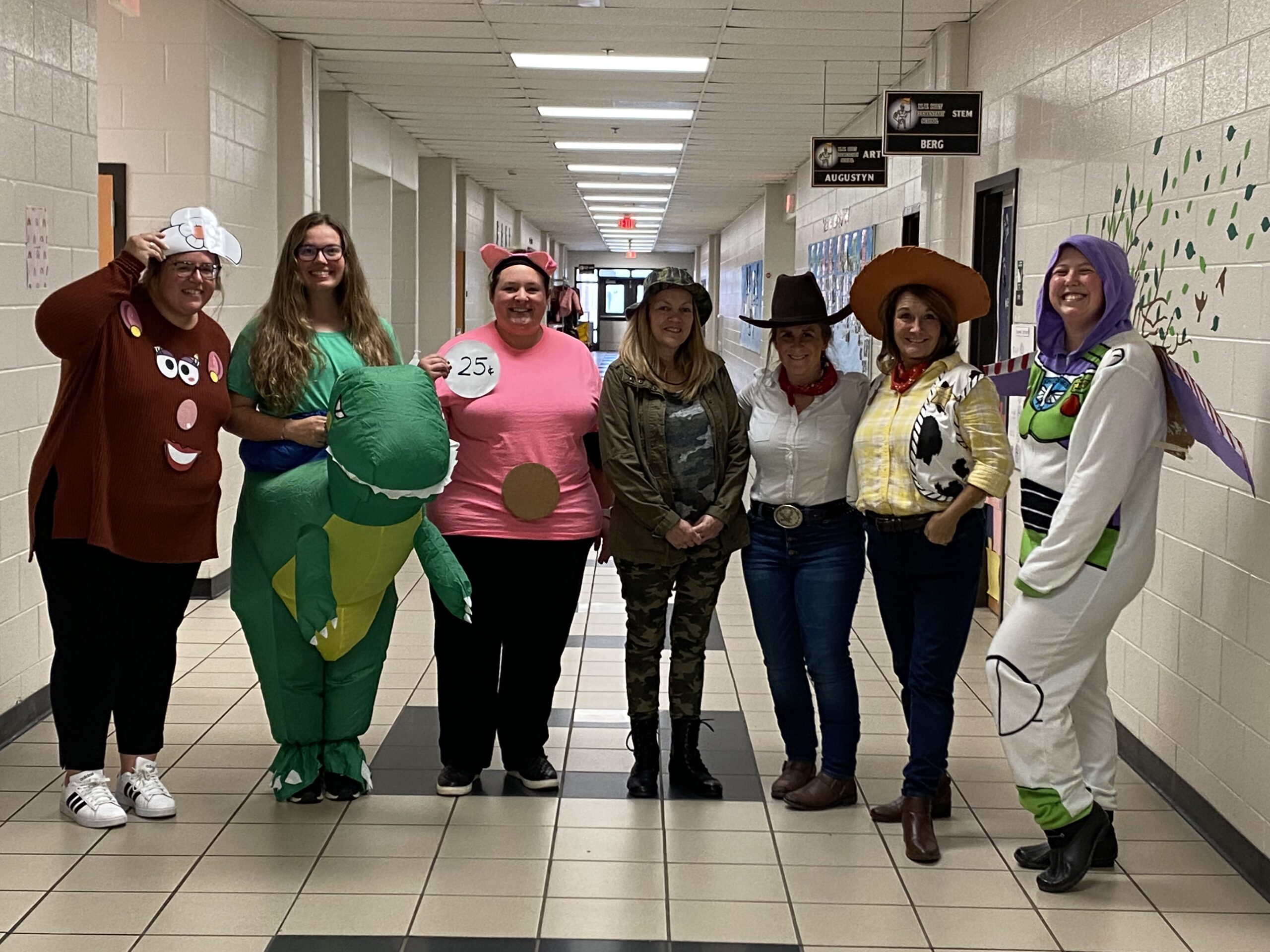 Teachers dressed as characters from the Toy Story movies for Halloween