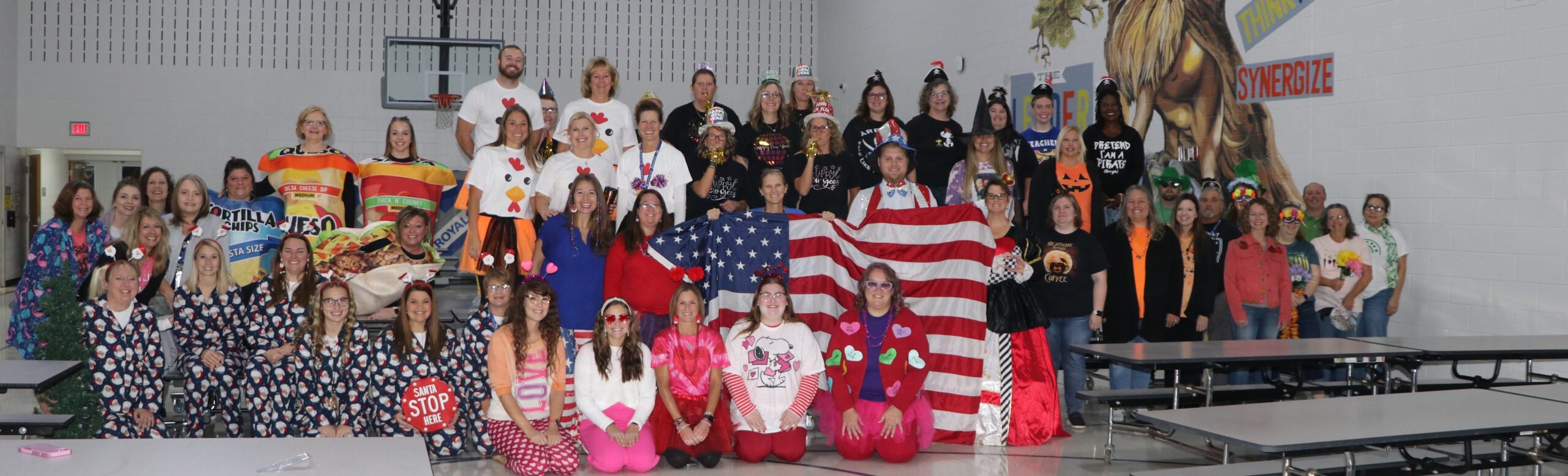 Teachers and school staff dressed to represent their favorite holidays