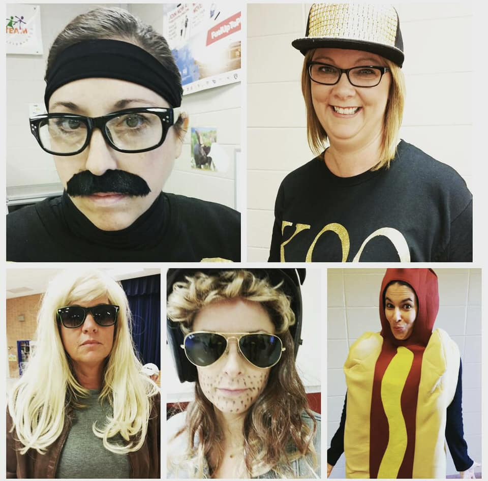 Teachers dressed as characters from the book Koo Koo Kangaroo