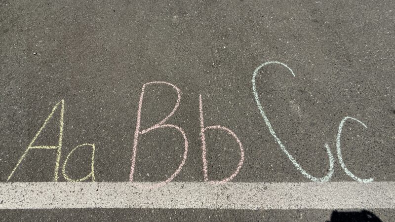 Letters written on sidewalk with colorful chalk