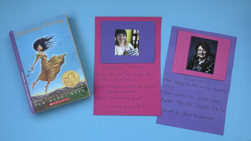 Yearbook pages recreating plots of books