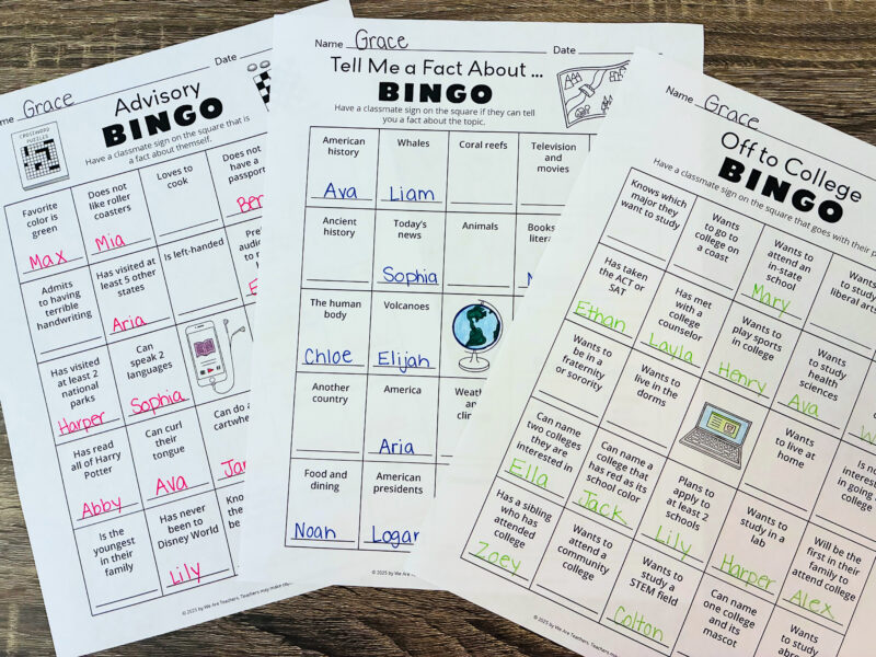 student council ideas - icebreaker bingo cards on desk