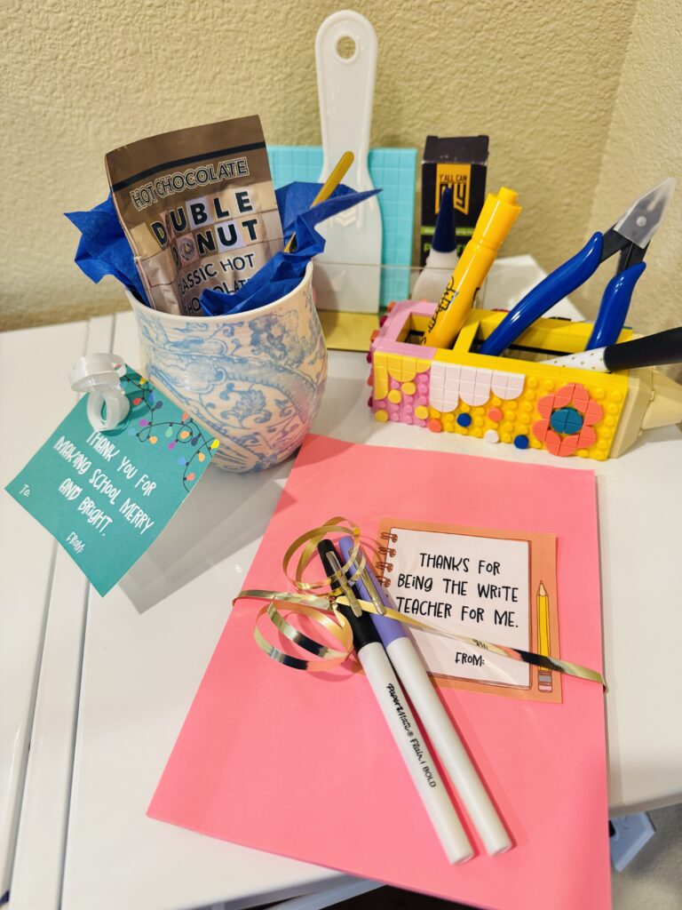 Teacher thank you tags with a teacher gift