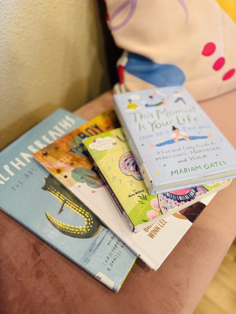 Social-emotional learning activities that include a group of mindfulness books for kids