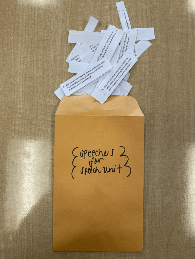 Speeches Envelope Envelope with words speeches for speech unit