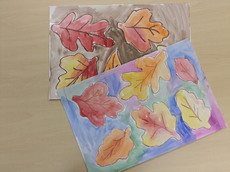 fall art projects red leaf, yellow leaf example