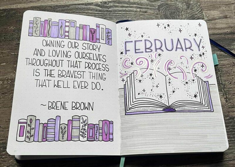 Bullet journal spread with illustrated quote