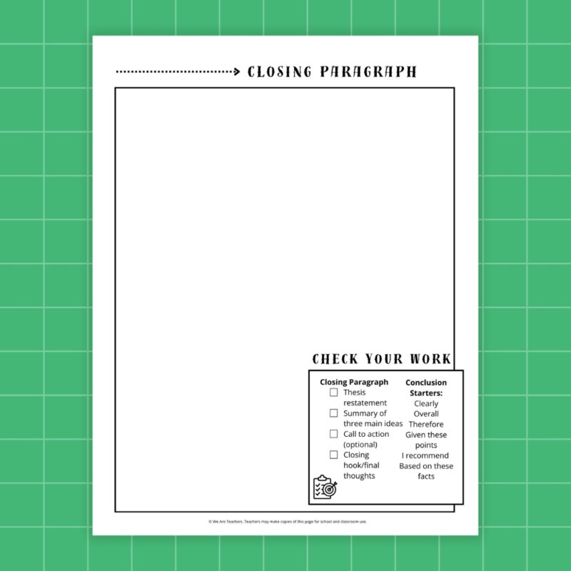 Five Paragraph Essay Planner Worksheet Closing Paragraph