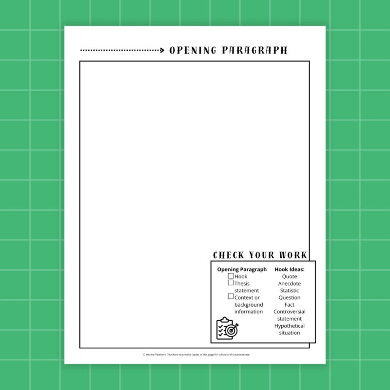 Five Paragraph Essay Planner Worksheet Opening Paragraph