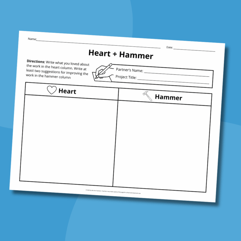 Heart and Hammer Peer Editing Checklist blank heart and hammer peer editing checklist worksheet