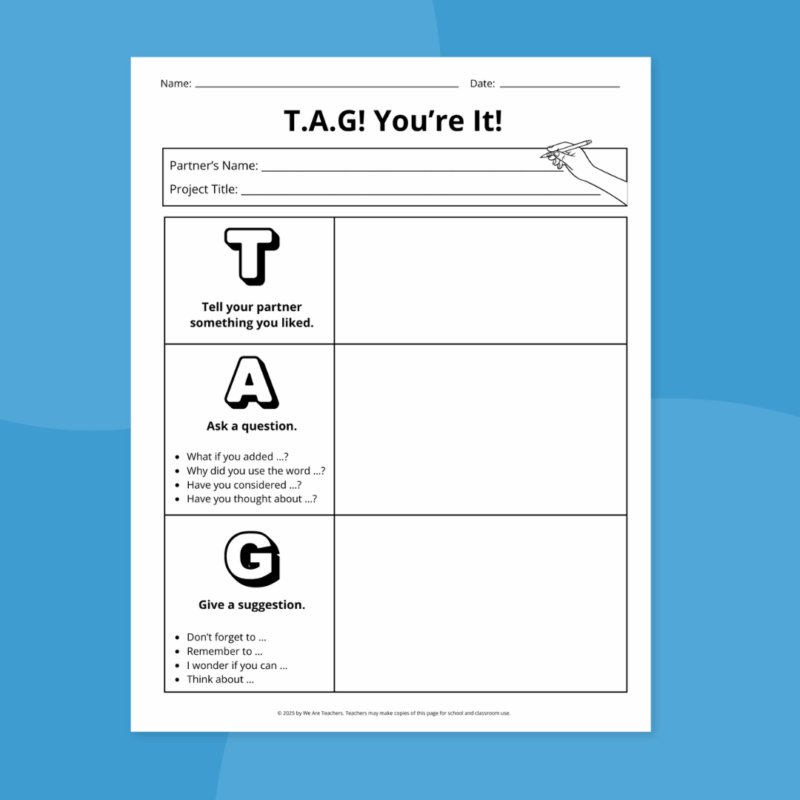 Tag a Peer Peer Editing Checklist blank tag a peer editing checklist worksheet