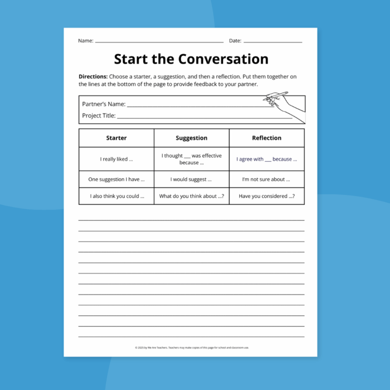 Start the Conversation Peer Editing Checklist blank start the conversation peer editing checklist worksheet