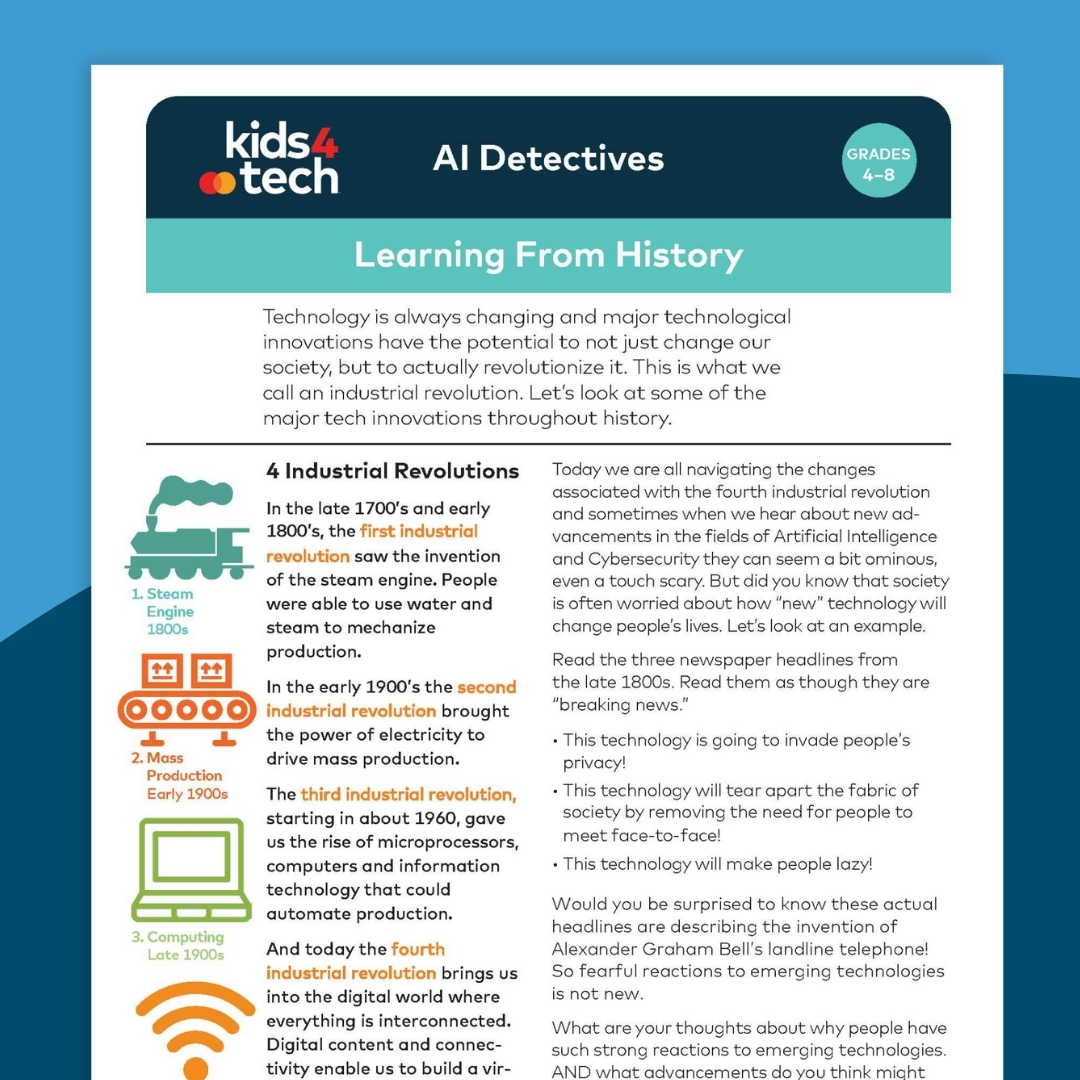Image of the Learning Through History page of the AI for good lesson plan