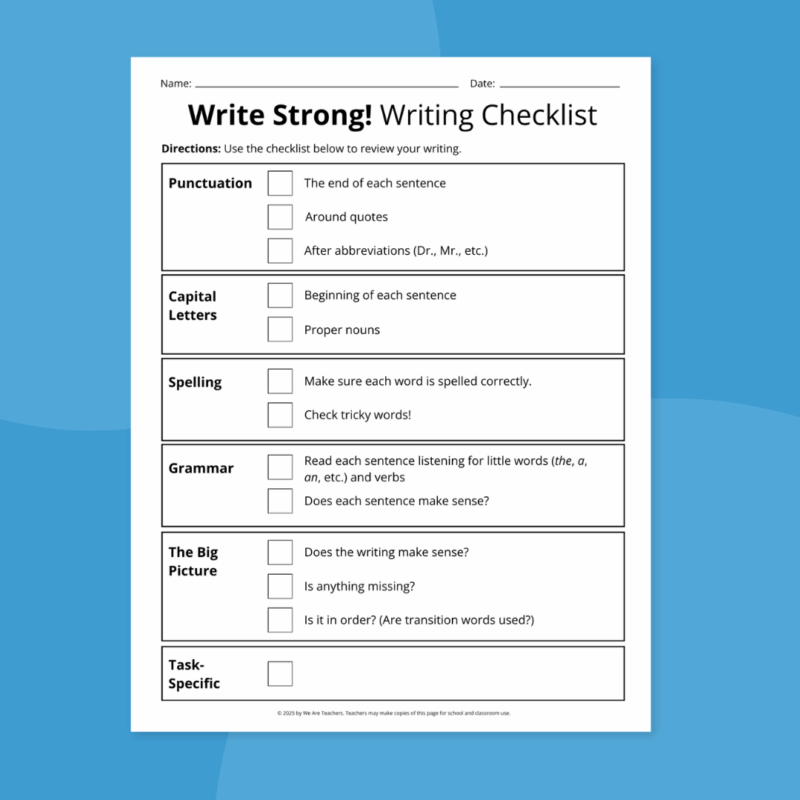 Write Strong! Peer Editing Checklists blank write strong! writing checklist for peer editing checklists