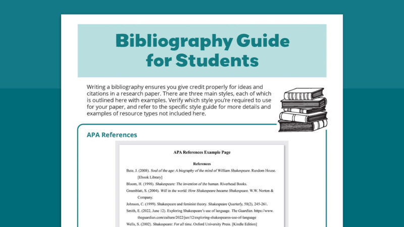 How To Write a Bibliography 1 Cover of printable bibliography writing guide.