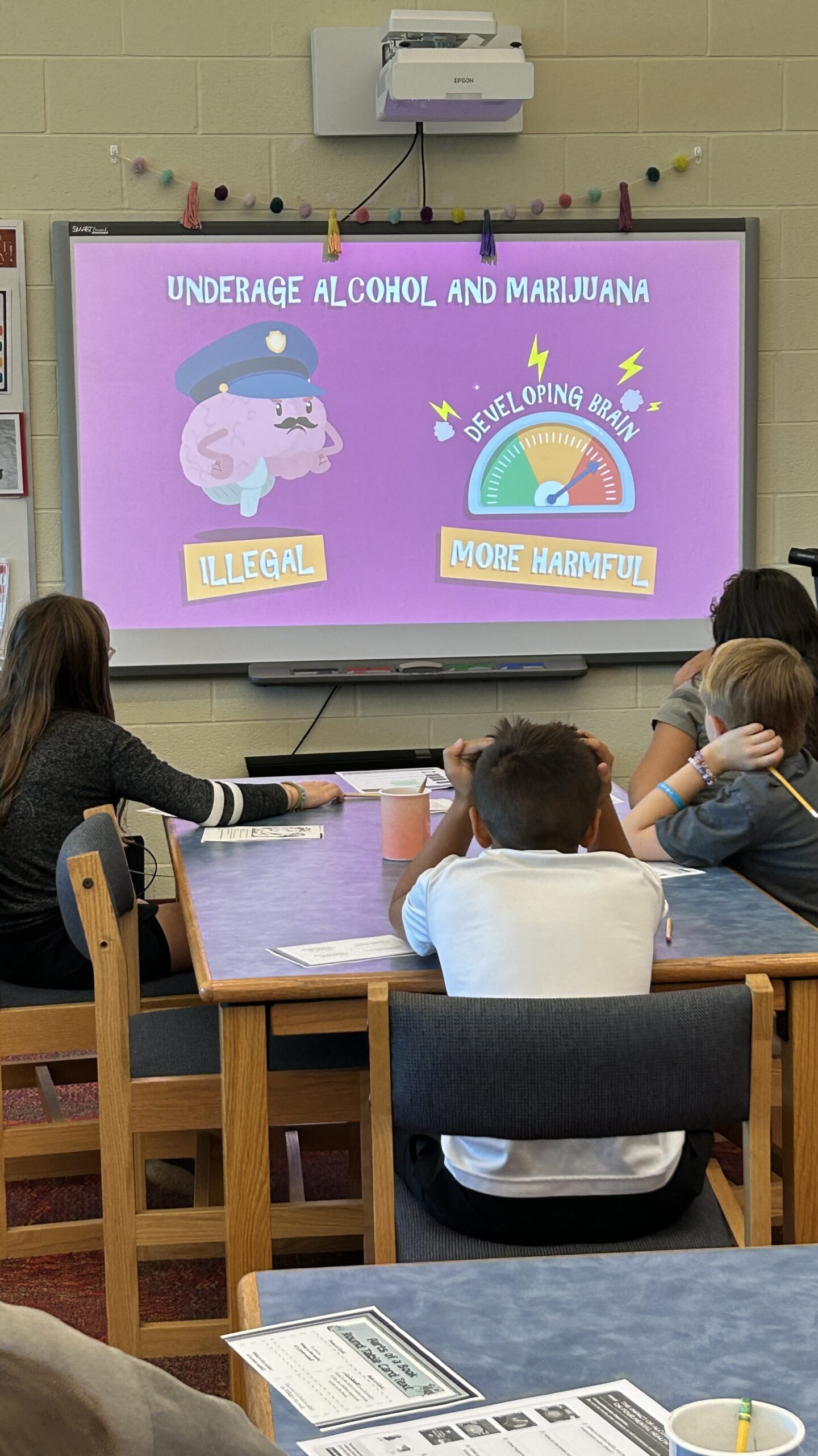 These Drug and Alcohol Awareness Lessons Sparked Amazing Classroom Discussions Image of students watching the Ask, Listen, Learn video