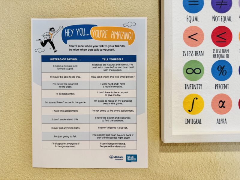 Positive Self Talk Poster for Growth Mindset Activities positive self-talk poser on classroom wall
