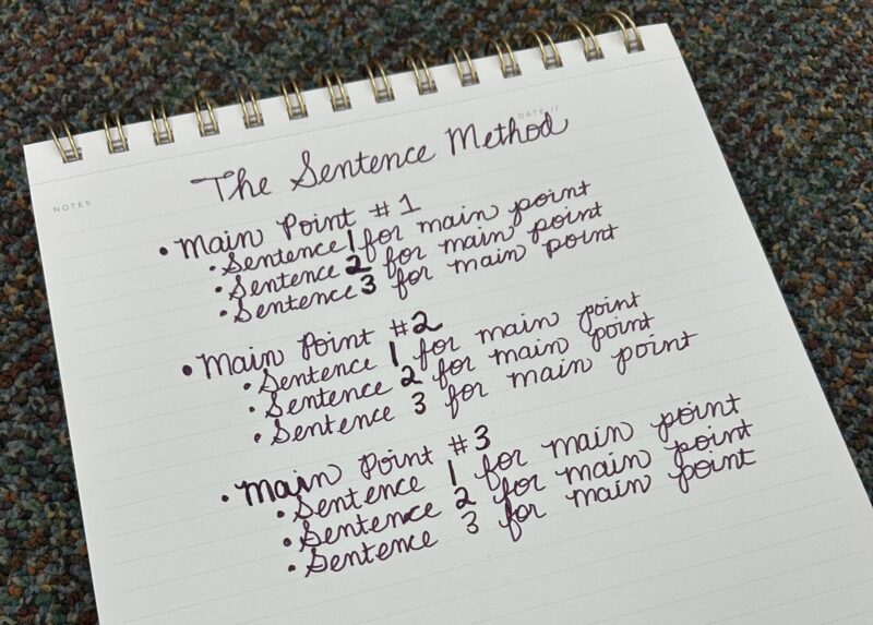 Sentence Method Note Taking Strategies outline of how students can organize writing notes in an sentence method format
