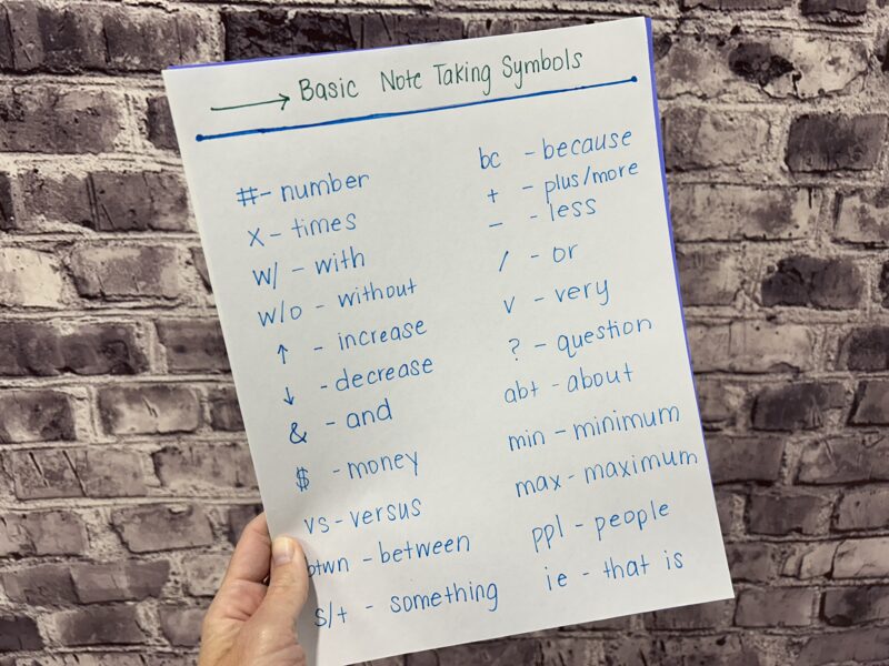 Basic Note Taking Symbols a list of basic note taking symbols and their meaning