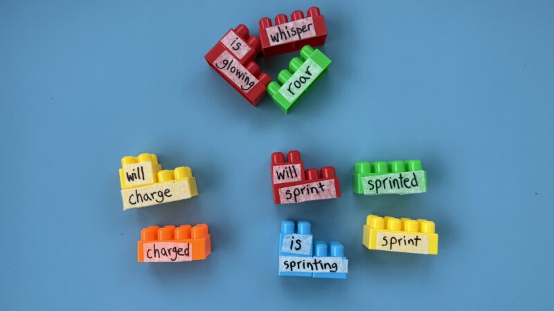 Verb Tenses ActivitiesLEGOVerbMatch2 LEGO Verb Match with colorful legos with words written on them