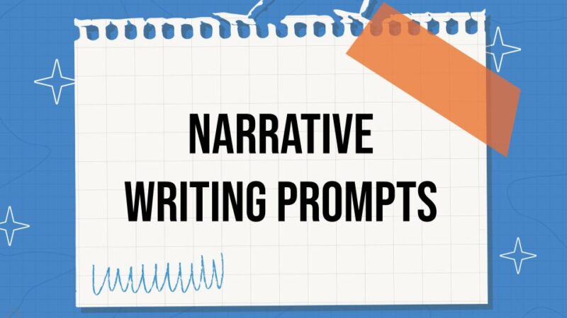 image of a notebook paper with the title, narrative writing prompts
