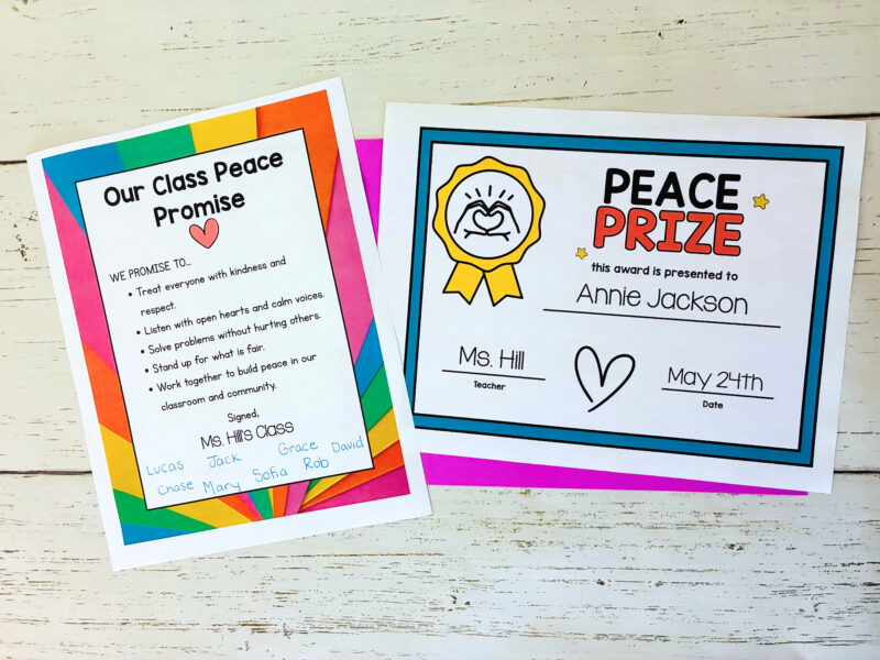 Class and Student Peace Prize in Honor of Martin Luther King Jr. a class peace promise and a student peace prize example
