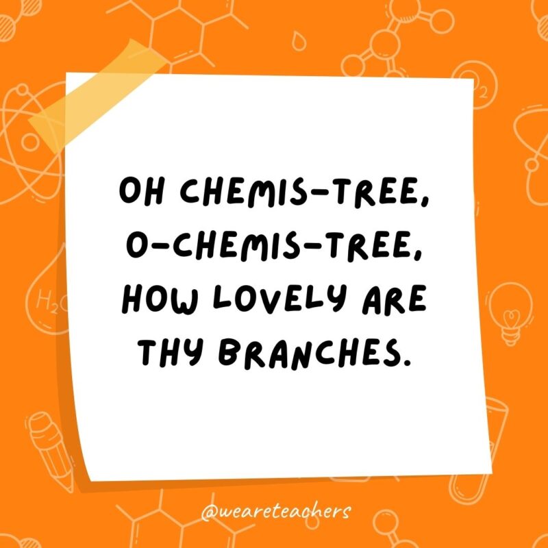 Oh chemis-tree, o-chemis-tree, how lovely are thy branches. Oh chemis-tree, o-chemis-tree, how lovely are thy branches.