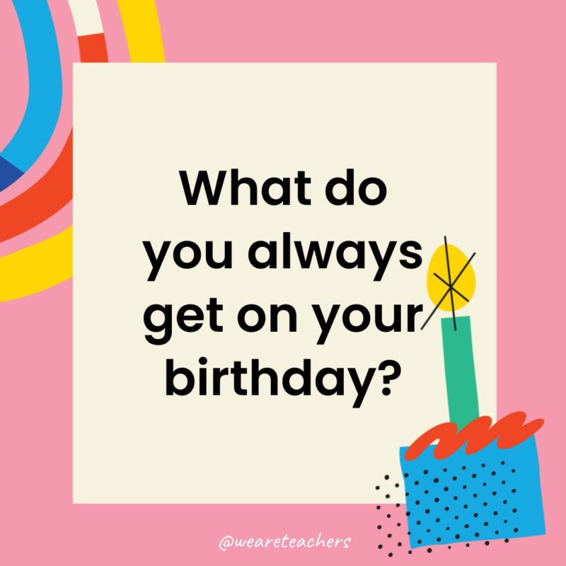 a birthday frame with the joke: What do you always get on your birthday?