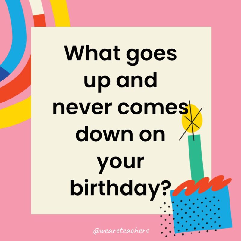 a birthday frame with the joke: What goes up and never comes down on your birthday?