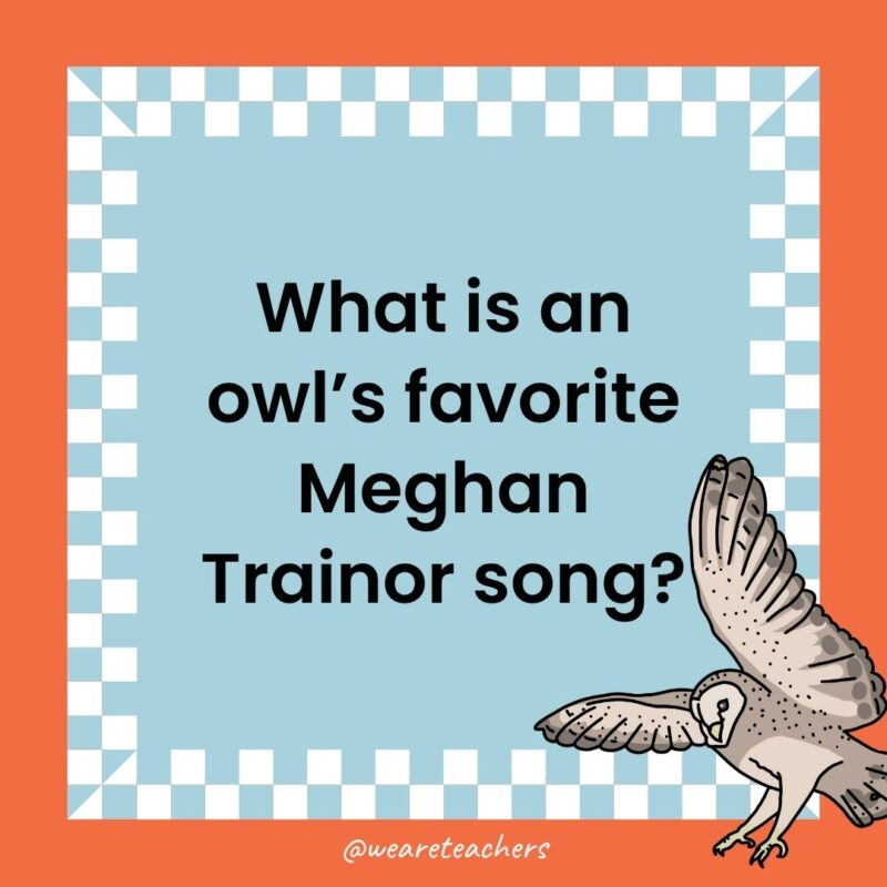 a joke that states: What is an owl’s favorite Meghan Trainor song?