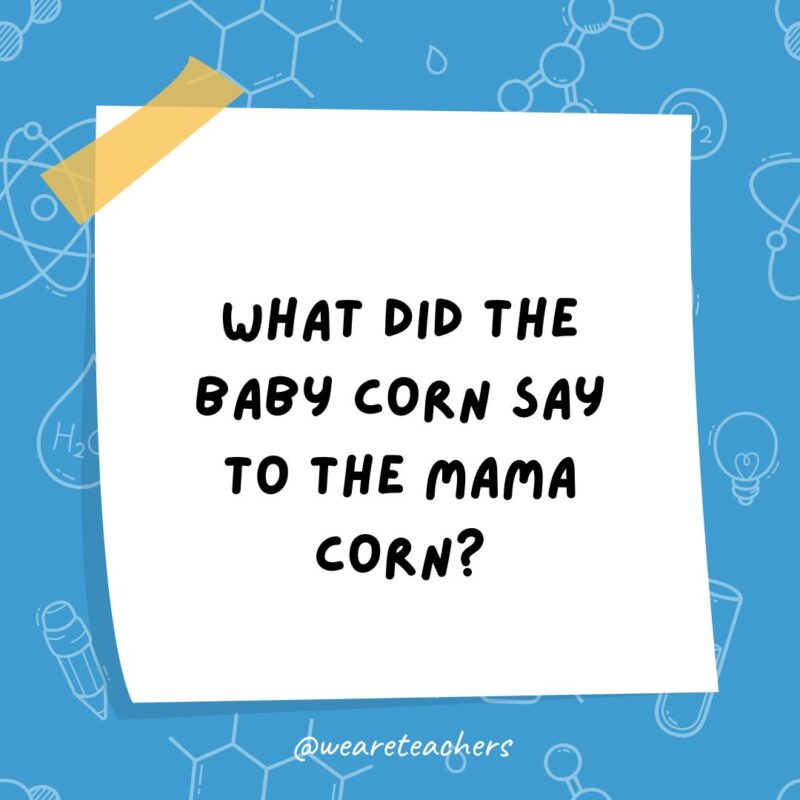 Science Jokes a post it note clipart with the joke: what did the baby corn say to the mama corn?