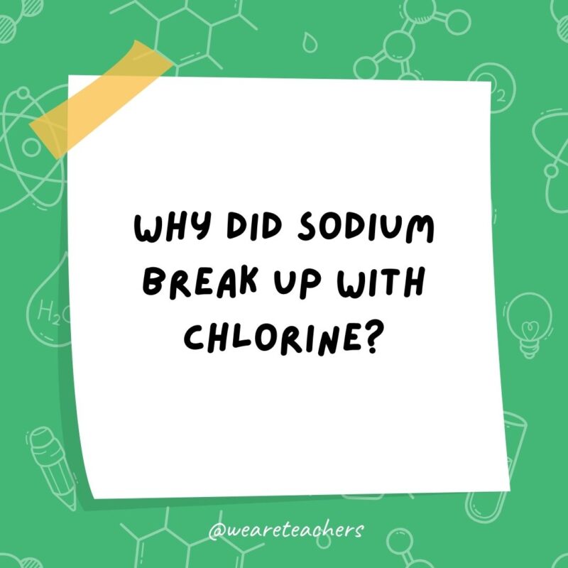 Why did sodium break up with chlorine? Why did sodium break up with chlorine?