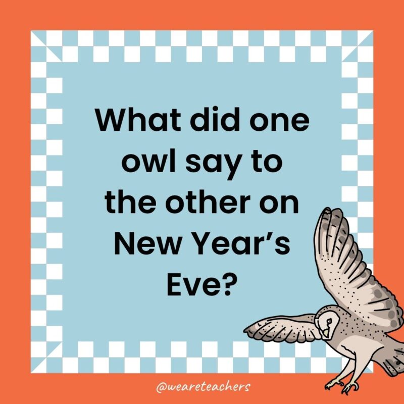 a joke that states: What did one owl say to the other on New Year’s Eve?