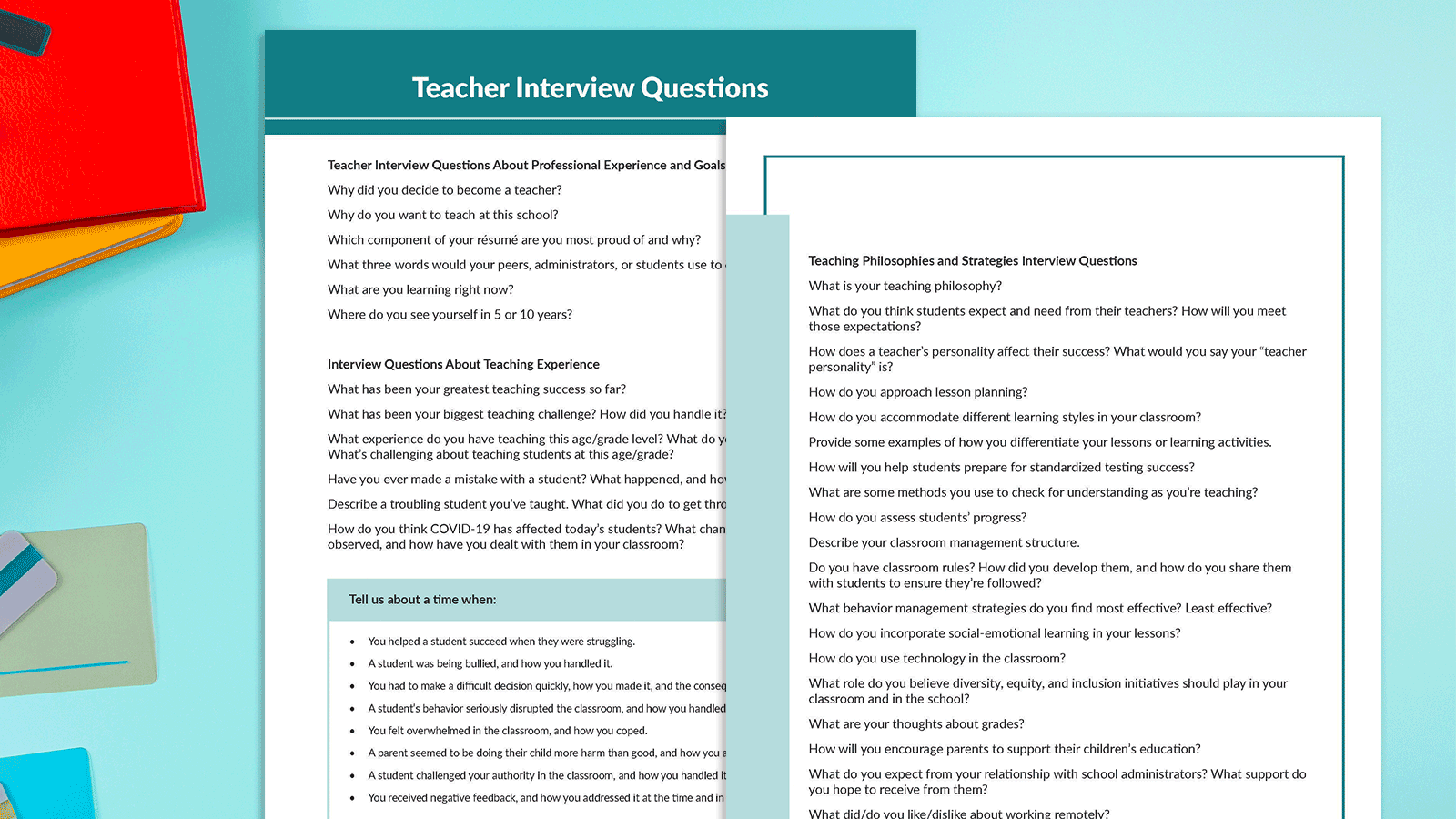 Teacher Interview Questions GIF Printable teacher interview questions on desk as a GIF.