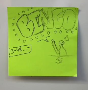 Student illustration on Post-It of what people in their 40s do for fun