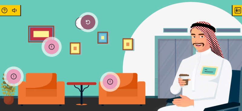 Clickable hotspots, guided prompts, and minimal visual clutter reduce cognitive load.