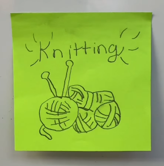 Student illustration on Post-It of what people in their 40s do for fun