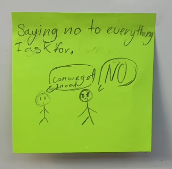 Student illustration on Post-It of what people in their 40s do for fun