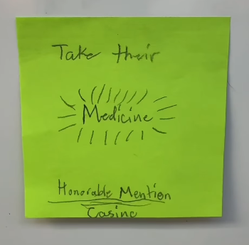 Student illustration on Post-It of what people in their 40s do for fun