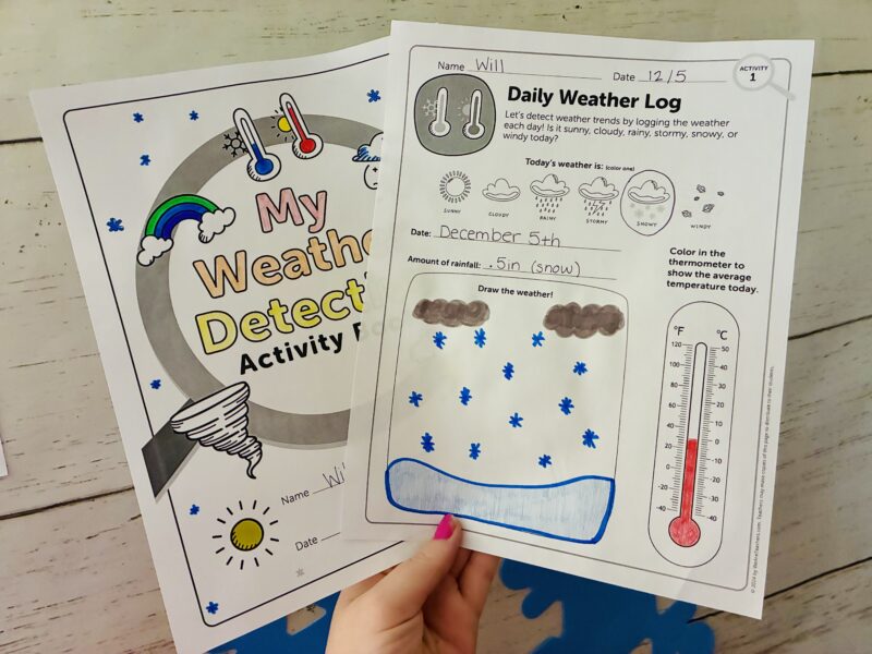 an image of a printable weather log for students to record the daily weather