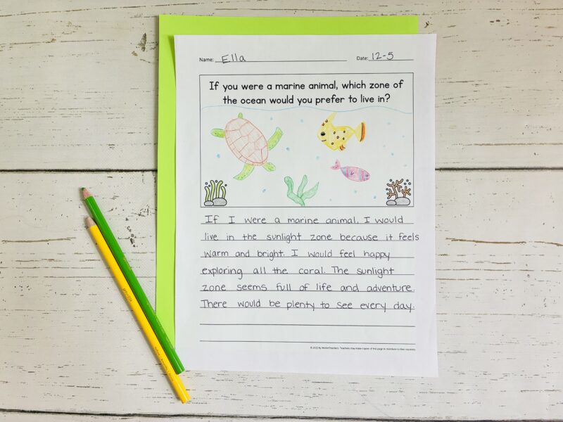 an example of a student writing prompt about ocean animals