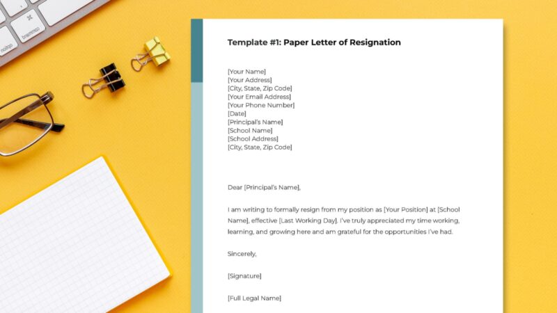 Teacher Resignation Letter 2 Teacher resignation letter on desk.