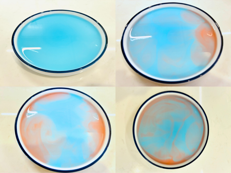 a science experiment that shows with blue and red water in a shallow dish how ocean currents work